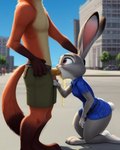 anthro bodily_fluids drinking drinking_urine duo female genital_fluids male male/female peeing pissing public urine urine_in_mouth watersports zootopia rinic_(director) judy_hopps nick_wilde canid canine fox lagomorph leporid mammal rabbit