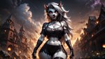 abs anthro bottomwear breasts clothed clothing detailed_background female fur hair looking_at_viewer scenery smile solo standing topwear white_body white_fur director_elkkue loona_(helluva_boss) canid canid_demon canine canis demon hellhound mammal wolf 16:9 detailed hi_res wallpaper widescreen