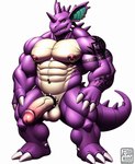 accessory anthro arm_tattoo balls cock_ring genitals jewelry male muscular muscular_male nipple_piercing nipples penis penis_accessory penis_jewelry piercing purple_body solo tattoo anonymous_director generation_1_pokemon nidoking pokemon_(species)