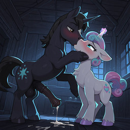 animal_genitalia animal_penis blush bodily_fluids clothing cum cum_drip dripping duo equine_genitalia equine_penis equine_tail female feral genital_fluids genitals hooves horn kissing looking_pleasured magic male male/female night nightgown penis sleepwear unicorn_horn matt3985_(director) friendship_is_magic my_little_pony flurry_heart_(mlp) equid equine horse mammal pony unicorn hi_res