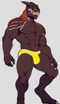 absurd_res alien anthro briefs briefs_only clothed clothing hi_res horn male muscular scales scalie solo underwear underwear_bulge underwear_only yopfox