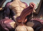 balls big_balls big_penis bodily_fluids close-up cum cum_drip dripping feral genital_fluids genitals male penis purple_body purple_scales scales solo knottyd dragon elder_dragon fatalis hi_res