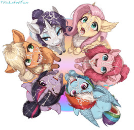 1_horn animal_ears animal_genitalia black_hair blonde_hair blue_eyes blush bodily_fluids bukkake clothing cum cum_in_mouth cum_inside cum_on_face cum_on_hair cum_on_tongue cutie_mark duo eyeshadow feathered_wings feathers female feral fur genital_fluids genitals green_eyes green_hair group hair high-angle_view horn horse_ears long_hair looking_at_viewer looking_up makeup male multicolored_hair one_eye_closed open_mouth oral penis pink_body pink_eyes pink_fur pink_hair ponytail purple_body purple_eyes purple_fur purple_hair red_hair short_hair smile tail tongue tongue_out two_tone_hair white_hair wings tricksterfox friendship_is_magic my_little_pony applejack_(mlp) fluttershy_(mlp) pinkie_pie_(mlp) rainbow_dash_(mlp) rarity_(mlp) twilight_sparkle_(mlp) earth_pony equid equine horse mammal pegasus pony unicorn invalid_tag absurd_res hi_res
