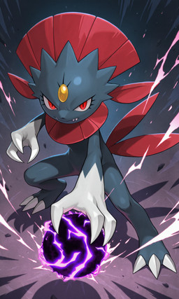 2_tails 3_fingers 3_toes ambiguous_gender angry biped blue_body claws eyelashes fangs feathers feet finger_claws fingers looking_at_viewer multi_tail nintendo_switch pose red_eyes red_tail shadow_ball simple_background solo standing tail_feathers teeth toe_claws toes yiff_ai_(director) nintendo pokemon generation_4_pokemon pokemon_(species) weavile absurd_res hi_res