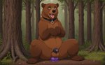 5_toes ahegao anal anal_penetration animal_genitalia animal_penis balls begging begging_pose bodily_fluids brown_body brown_fur chastity_cage chastity_device claws collar dildo dildo_in_ass dildo_insertion dildo_sitting feet feral forest fur genital_fluids genitals looking_pleasured lube lube_on_dildo male open_mouth penetration penis penis_tip plant pose precum precum_string sex_toy sex_toy_in_ass sex_toy_insertion solo toes tongue tongue_out tree upright_feral ocillet kenai_(brother_bear) mammal ursid hi_res