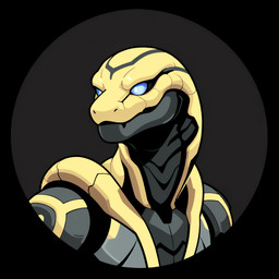 anthro blue_eyes fangs grey_body machine male simple_background solo three-quarter_view yellow_body gexoai mascot_2025 android reptile robot scalie snake 1:1 2025 bust_portrait cel_shading hi_res portrait shaded