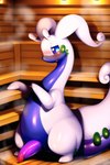 animal_genitalia animal_penis blush donran dragon erection feral generation_6_pokemon genitals goodra hi_res looking_down male novelai penis pokemon_(species) sauna solo steam tapering_penis