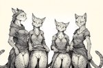 anthro clothed clothing dress female genitals group partially_clothed presenting presenting_pussy priestess pussy hyperion felid feline khajiit mammal