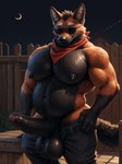 absurd_res anthro backyard balls bedroom_eyes belly big_balls big_pecs big_penis bottomwear bottomwear_down canid canine clothed clothing code_0_0 eyewear facial_piercing foreskin genitals hi_res kerchief male mammal maned_wolf manly muscular muscular_male narrowed_eyes neckerchief night nipples nose_piercing nose_ring outside overweight pants pants_down partially_clothed pecs penis piercing portrait presenting presenting_penis red_(fox1400) red_kerchief red_neckerchief ring_piercing seductive solo sunglasses three-quarter_portrait