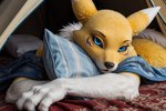 anthro blue_eyes comfort female looking_at_viewer lying on_front solo digimon_(species) renamon hi_res