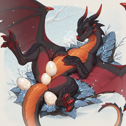 2026 4_toes black_body black_horn black_scales black_skin branch claws dragon_wings egg feet female feral horn ice lying mythology on_back orange_body orange_skin plant red_body red_claws red_eyes red_horn red_skin relaxed scales snafuw snout snow solo stone_floor stripes tail toes tree winter_background dragon mythological_creature mythological_scalie scalie hi_res novafurryxl_(model)