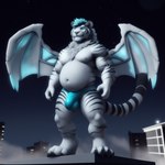 anthro balls_outline bara bulge city city_background clothing father felid genital_outline male mammal merkindesr pantherine parent solo tiger underwear wings