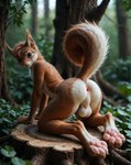 anthro anus backsack balls big_butt big_tail blurred_background butt butt_focus depth_of_field digitigrade dwarfism femboy forest genitals hips_wider_than_shoulders humanoid_pointy_ears looking_at_viewer looking_back looking_back_at_viewer male on_all_fours paws_focus photorealism photorealistic pink_paws plant presenting presenting_hindquarters raised_tail realistic rear_view solo tail_up tree tree_stump anonymous_director mammal rodent sciurid hi_res