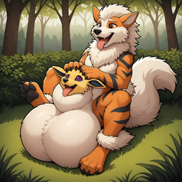 animal_genitalia balls big_balls duo feral genitals head_grab huge_balls hyper hyper_balls hyper_genitalia male sheath sheath_vore sitting vore thedavid nintendo pokemon arcanine eeveelution generation_1_pokemon jolteon pokemon_(species) hi_res