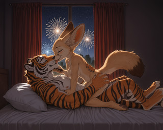 4_toes 5_fingers abs ambiguous_penetration anthro anthro_on_anthro anthro_on_bottom anthro_on_top anthro_penetrated anthro_penetrating anthro_penetrating_anthro anthro_penetrating_female areola athletic bed bedding bedroom big_ears black_body black_nose black_stripes blush breasts brown_body brown_fur butt butt_grab city cityscape claws countershading cowgirl_position cuddling curtains detailed_background digitigrade dipstick_tail duo enjoying eyes_closed fangs feet female female_anthro female_on_anthro female_on_top female_penetrated finger_claws fingers fireworks fluffy from_front_position fur furniture grabbing hand_on_back hand_on_butt hand_on_chin hindpaw holidays humanoid_hands inner_ear_fluff inside interspecies kissing larger_male licking lying male male/female male_anthro male_on_anthro male_on_bottom male_penetrating male_penetrating_anthro male_penetrating_female markings medium_breasts multicolored_body multicolored_fur multicolored_tail muscular muscular_anthro muscular_male night nipples nude nude_anthro nude_female nude_male on_back on_bed on_bottom on_top open_mouth orange_body orange_fur pawpads paws pecs penetration pillow pink_nipples pink_tongue romantic romantic_couple sex side_view size_difference sky smaller_anthro smaller_female smile star starry_sky striped_body striped_fur stripes tail tail_markings tan_body tan_fur teeth toe_claws toes tongue tongue_out tuft white_body white_fur window burioth new_year canid canine felid fennec fox mammal pantherine tiger true_fox detailed digital_media_(artwork) hi_res