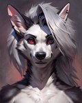 anthro auykac bedroom_eyes canid canid_demon demon female fur grin hellhound helluva_boss hi_res looking_at_viewer mammal muscular narrowed_eyes seductive smile solo white_body white_fur