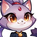 accessory anthro big_eyes black_clothing chibi close-up clothed clothing female forehead_gem fur hair hair_accessory hair_tie ponytail purple_body purple_fur sega simple_background smile solo sonic_the_hedgehog_(series) upper_body white_background yellow_eyes zaddha blaze_the_cat domestic_cat felid feline felis mammal