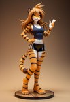 2024 anthro bottomwear breasts brown_hair clothed clothing female figurine fur gradient_background hair hand_on_hip hotpants looking_at_viewer midriff open_mouth orange_body orange_eyes orange_fur pose prompt realistic shirt shorts simple_background smile solo standing tank_top topwear twokinds white_body white_fur d_stars flora_(twokinds) felid mammal pantherine tiger 3d_(artwork) digital_media_(artwork) full-length_portrait hi_res portrait