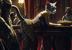 anthro armor duo female from_behind_position furniture genitals male male/female palace penis sex table hyperion felid feline human khajiit mammal