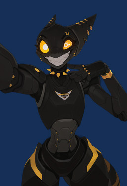 ambiguous_gender anthro barbell_piercing collar cybernetic_eye cybernetics ear_fins ear_piercing evil_grin eyebrow_piercing eyelashes facial_piercing fin glowing glowing_eyes hoop_piercing logo looking_at_viewer machine markings mechanical_joints metallic_body notched_ear outstretched_arm piercing robot_joints robotic selfie sharp_teeth simple_background small_waist smile smiling_at_viewer solo spiked_collar spikes standing striped_markings striped_tail stripes tail tail_markings teeth transparent_background wide_eyed yellow_eyes yellow_sclera joe420 e6ai mascot_2025 domestic_cat felid feline felis fish hybrid mammal marine robot shark 2025 absurd_res alpha_channel hi_res portrait three-quarter_portrait