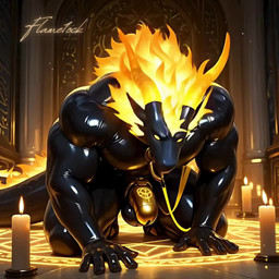 anthro bondage_gear candlelight chastity_cage chastity_device collar elemental_manipulation fire fire_manipulation harness kneeling latex light male mythology reflection ritual roleplay solo vaultkeeper flame1ock dragon mythological_creature mythological_scalie scalie animated short_playtime webm