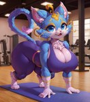 5_fingers anthro bottomwear clothing female fingers open_mouth pants short_stack solo yoga_mat yoga_pants kyxsoon yuumi_(lol) felid feline mammal hi_res