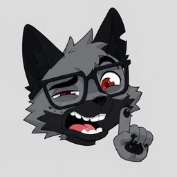 anthro black_body black_fur countershading disembodied_hand disembodied_head eyewear eyewear_only fur gesture glasses glasses_only grey_body grey_fur male nerd notched_ear nude open_mouth pointing pointing_up red_eyes reverse_countershading solo arturowolff_(director) arturowolff canid canine canis mammal wolf animated meme short_playtime webm