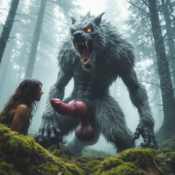 animal_genitalia animal_penis anthro big_penis canine_genitalia canine_penis duo female female_on_feral feral feraldomain genitals knot male male/female nude penis canid canine canis human mammal monster