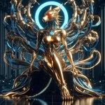 anthro cybernetics female gold_(metal) gold_body machine red_eyes science_fiction solo goldanthrowolf megrit