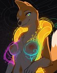 abstract_background anthro breasts female fur looking_at_viewer multicolored_eyes navel neon_lights nipples nude orange_body orange_fur rainbow_eyes shadow smile solo standing white_body white_fur soggaserval nintendo pokemon floatzel generation_4_pokemon mammal pokemon_(species) hi_res