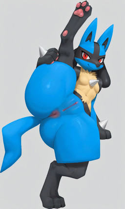3_toes anus black_body black_fur blue_body blue_fur breasts butt chest_spike claws digitigrade featureless_breasts feet female fingers flexible fur genitals glistening glistening_body glistening_butt grey_background hand_spike holding_leg looking_at_viewer navel nude on_one_leg one_leg_up pawpads paws pink_pawpads presenting presenting_anus presenting_pussy pussy raised_leg red_eyes simple_background small_breasts smile soles solo spikes spikes_(anatomy) splits spread_legs spreading standing tail thick_thighs toes tuft vertical_splits wide_hips yellow_body yellow_fur unknown_director nintendo pokemon canid canine generation_4_pokemon lucario mammal pokemon_(species) digital_media_(artwork) hi_res