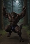 4_toes abs angry anthro barefoot biceps big_muscles black_body black_fur bulge clothed clothing digitigrade fangs feet forest full_moon fur humanoid_pointy_ears male moon muscular muscular_anthro muscular_male outside pecs plant realistic solo toes topless torn_clothes tree veiny_muscles yellow_eyes vanzilen van_helsing_(werewolf) canid canine canis mammal were werecanid werecanine werewolf wolf full-length_portrait hi_res portrait