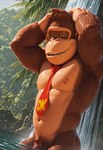 anthro bathing crotch_tuft dripping fur hair jungle looking_at_viewer male musclegut muscular muscular_male navel necktie nipples one_eye_closed partially_submerged pecs pink_nipples pinup pose pubes raining raised_arms seductive solo teeth tongue tuft water waterfall wet wet_body wet_fur konoko45 donkey_kong ape gorilla haplorhine mammal primate hi_res