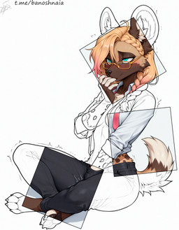 anthro blonde_hair blue_eyes bottomwear braided_hair claws clothing eyewear female finger_in_mouth glasses hair hand_in_pants looking_pleasured necktie pants pawpads paws pigtails shaking shirt simple_background sitting solo sucking text toe_claws topwear trembling twin_braids white_background white_clothing white_shirt white_topwear djar17 zahra_(djar17) african_wild_dog canid canine mammal absurd_res hi_res line_art monochrome spot_color url
