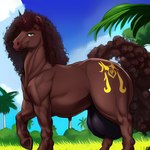 animal_genitalia attempted_cutie_mark balls big_balls big_butt big_hair brown_hair brown_tail butt cloud curled_hair cutie_mark dakka day equid equine feral genitals hair hooves horn horse huge_butt hyper hyper_genitalia intersex looking_at_viewer mammal muscular muscular_futa my_little_pony outside palm_tree plant pony ponydiffusion sky smile solo solo_futa tail tree unicorn unicorn_horn