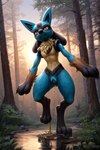 anthro bodily_fluids canid canine female forest forest_background generation_4_pokemon genital_fluids genitals humanoid_genitalia humanoid_pussy lucario mammal nature nature_background peeing pissing plant pokemon_(species) pussy solo tree urine urine_stream zarvug