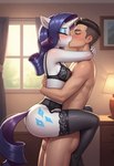 anthro arms_around_neck bedroom blush clothing curled_hair cutie_mark duo eyes_closed female hair holding_partner horn inside kissing leg_wrap lingerie male male/female passionate purple_hair sex standing standing_sex unicorn_horn white_body window unknown_director rarity_(mlp) equid equine horse human mammal my_little_pony pony unicorn hi_res