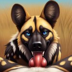 african_wild_dog animal_genitalia animal_penis anthro blue_eyes canid canine canine_genitalia canine_penis canis duo fellatio first_person_view fitzgerald fluffy_chest fur genitals incest_(lore) knot looking_at_viewer male male/male male_pov mammal neck_tuft nude oral oral_penetration outside penetration penile penis sex smile solo_focus teeth tongue tuft