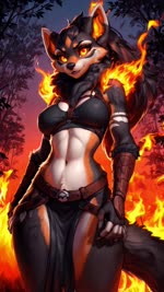 anthro bottomwear breasts clothing curvy_figure female fire forest forest_background fur hair loincloth nature nature_background plant seductive smile solo solo_focus thick_thighs tree tribal tribal_clothing white_body white_fur director_elkkue canid canine canis mammal wolf animated hi_res webm