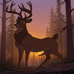 animal_genitalia animal_penis antlers bodily_fluids cervine_genitalia cervine_penis dripping feral forest forest_background genital_fluids genitals horn leaking_precum male nature nature_background open_mouth penis plant precum precum_drip scut_tail short_tail solo sunset tree matt3985_(director) bambi_(film) bambi cervid cervine mammal hi_res