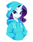 anthro clothing equid equine female friendship_is_magic fur hair hi_res hoodie horn horse looking_at_viewer mammal my_little_pony rarity_(mlp) shinyluxio smile solo topwear unicorn white_body white_fur