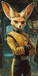 anthro big_ears black_nose clothing crossed_arms inner_ear_fluff male orange_eyes solo solo_focus spacecraft_interior starfleet starfleet_uniform tuft uniform bahufaru star_trek canid canine fox mammal hi_res portrait