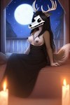 2023 anthro antlers black_body black_fur black_hair bone breasts canid canine chest_tuft clothed clothing dress exposed_breasts female fur hair horn looking_at_viewer mal0 mammal nipples scp_1471a sitting skull solo spacefurry923455 topless tuft wendigo