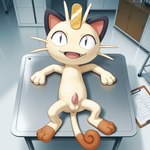 animal_genitalia animal_penis anus feline_penis feral genitals girly happy laboratory lying male on_back on_model paws penile_spines penis solo tail lewt nintendo pokemon felid feline generation_1_pokemon mammal meowth pokemon_(species)