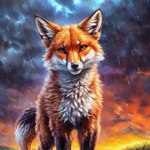 anatomically_correct female feral fur lightning looking_at_viewer multicolored_body multicolored_fur photorealism raining sky solo two_tone_body two_tone_fur wet wet_body wet_fur null canid canine fox mammal