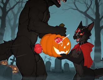 animal_genitalia animal_penis anthro anthro_on_anthro anthro_penetrated anthro_penetrating areola balls black_body black_fur black_nipples bodily_fluids breasts canine_genitalia canine_penis cemetery claws cloak_only clothing collar cum cum_inside cum_on_body cum_on_face cumshot detailed_background duo ejaculation erection fangs female female_penetrated food food_fetish food_play fruit fur genital_fluids genitals grey_body grey_fur halloween holidays improvised_sex_toy interspecies jack-o'-lantern knot larger_anthro larger_male male male/female male_penetrating male_penetrating_female masturbation mostly_nude muscular muscular_anthro muscular_male mythology nipples nude open_mouth orgasm outside penetration penile penis plant pumpkin red_eyes red_penis sex size_difference smaller_anthro smaller_female smile tail teeth tombstone tongue tree anotheranon canid canine canis dragon furred_scalie kobold mammal mythological_creature mythological_scalie scalie werecanid werecanine werecreature werewolf wolf absurd_res hi_res