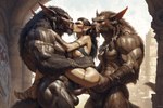 anal anthro double_penetration female group kissing male male/female penetration sex standing standing_sex trio vaginal vaginal_penetration hyperion charr elf felid humanoid mammal