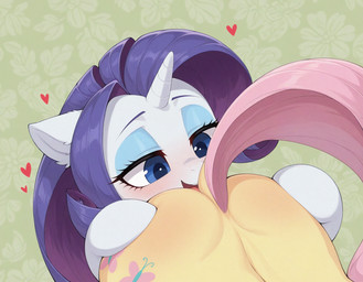 abstract_background anal blue_eyes blush butt dock_(anatomy) duo eyeshadow female female/female feral feral_on_feral floating_heart floral_background hair hand_on_butt hooves horn inner_ear_fluff lidded_eyes makeup offscreen_character open_mouth open_smile oral pink_tail purple_hair raised_tail rimming sex smile tail tuft unicorn_horn white_body yellow_body tyto4tme4l friendship_is_magic my_little_pony fluttershy_(mlp) rarity_(mlp) equid equine horse mammal pony unicorn hi_res