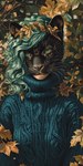 anthro autumn autumn_leaves black_nose blue_clothing blue_topwear clothing female green_eyes green_hair hair solo solo_focus sweater topwear whiskers bahufaru sitka_ayelet_(bahufaru) felid jaguar mammal pantherine hi_res portrait