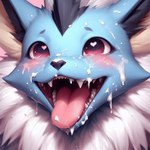 <3 <3_eyes ambiguous_gender black_nose blush bodily_fluids cum cum_in_mouth cum_inside cum_on_face eeveelution female feral fluffy generation_1_pokemon genital_fluids open_mouth pokemon_(species) solo ulfyn vaporeon